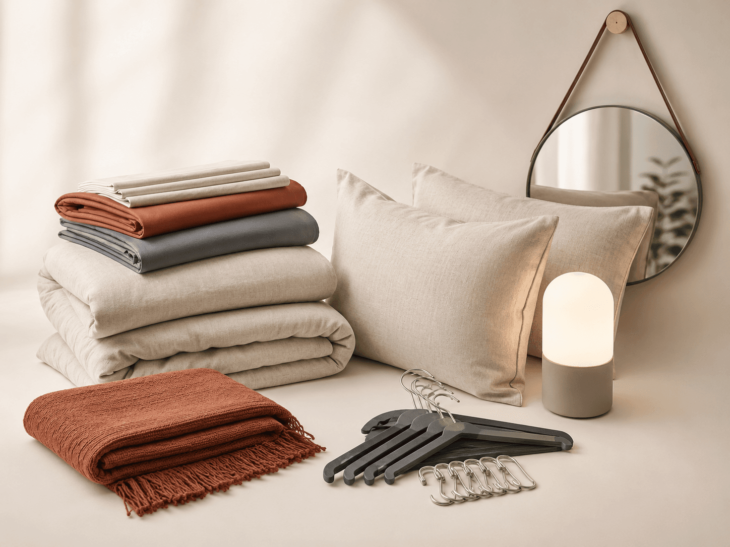 Bedroom Starter Kit contents on a warm neutral background