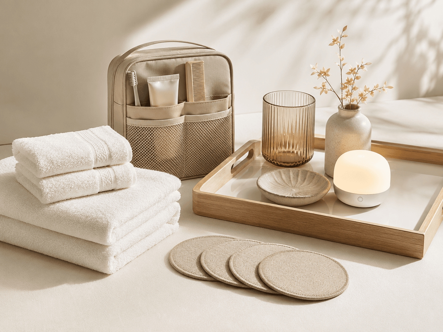Welcome / Guest Kit contents on a warm neutral background
