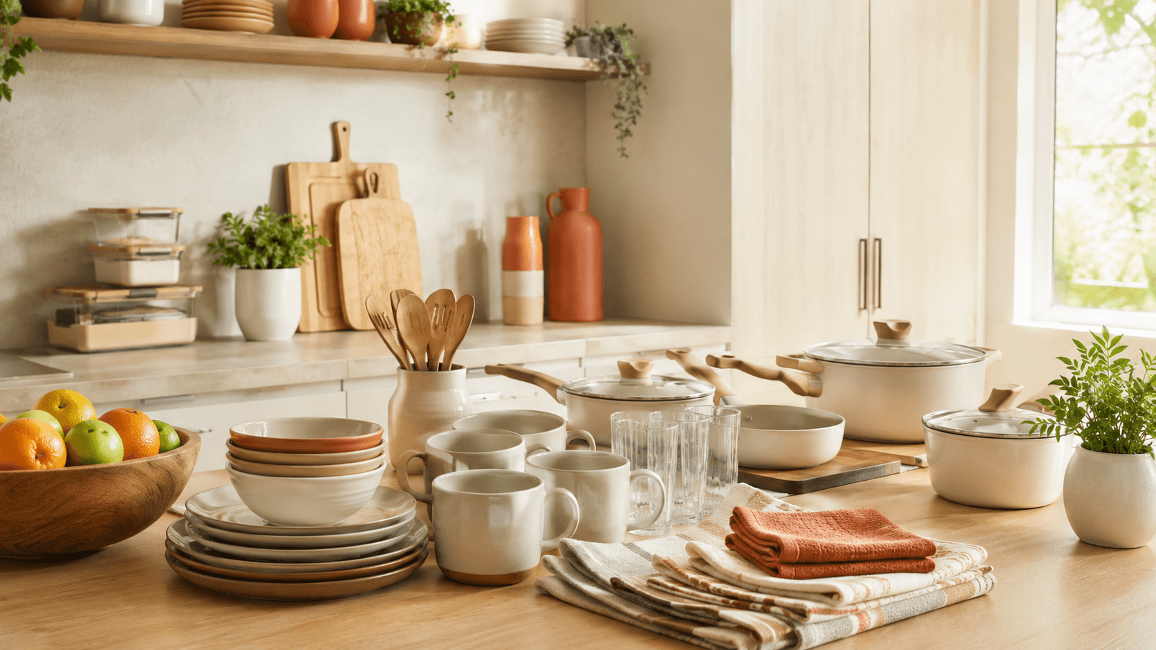 First-home kitchen furnished with the Crest Kitchen Essentials Kit